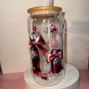 Dr Pepper Glass Tumbler with Straw